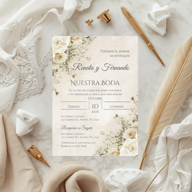 Convites Boho Spanish Wedding Invitation (Criador carregado)