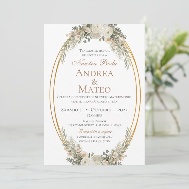 Convites Boho Spanish Wedding Invitation (Em pé/Frente)