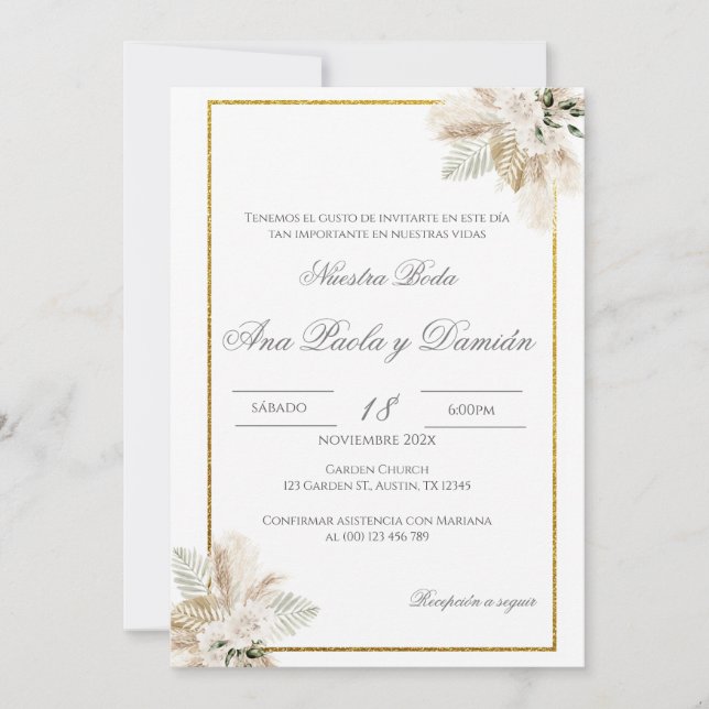 Convites Boho Spanish Wedding Invitation (Frente)