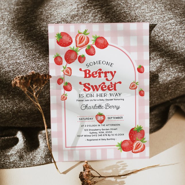 Convites Boho Strawberry Chá de fraldas Berry Sweet Baby Gi (Criador carregado)
