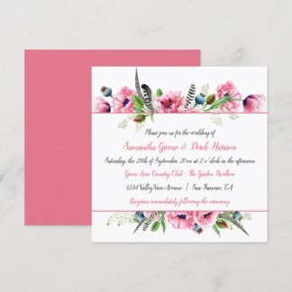 Convites Boho Style Puppies Rosa Penas Casamento Verde