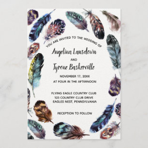 Convites Boho Style Watercolor Penas Casamento Personalizad