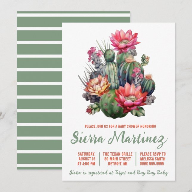 Convites Boho Succulent, Cactus, Western, Chá de fraldas (Frente/Verso)