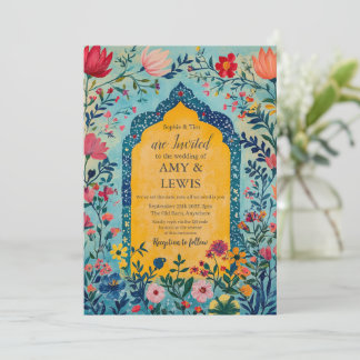 Convites Boho Summer Blue Floral Wedding Invitation