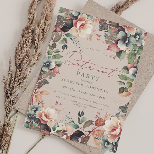 Convites Boho Summer Garden - Champanhe de Reforma Floral (Boho Summer Garden Floral Retirement Champagne Invitation)