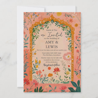 Convites Boho Summer Pink Floral Wedding Invitation