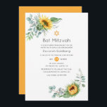 Convites Boho Sunflower Eucalyptus Bat Mitzvah<br><div class="desc">O girassol brilhante e o eucalipto selvagem verde temido bat mitzvah convidam personalizável para suas especificidades de evento.</div>