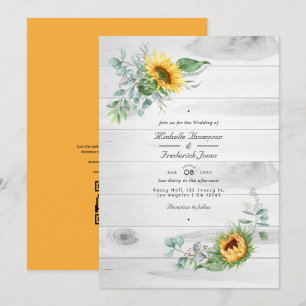 Convites Boho Sunflower Eucalyptus Código QR Casamento RSVP