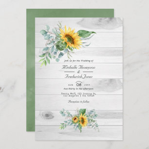 Convites Boho Sunflower Eucalyptus Código QR Casamento RSVP