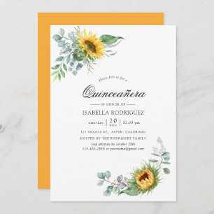 Convites Boho Sunflower Eucalyptus Quinceañera