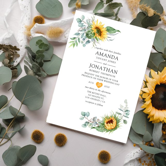 Convites Boho Sunflower Eucalyptus Wedding (Criador carregado)