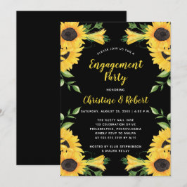 Convites Boho Sunflower Floral | Festa de noivado preta