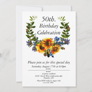 Convites Boho Sunflower Floral Personalizável 50º Aniversár