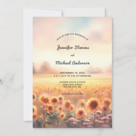 Convites Boho Sunflower Rustic Watercolor Casamento I