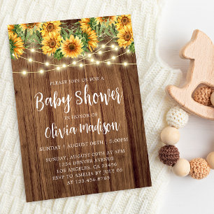 Convites Boho Sunflower String Lights Chá de fraldas