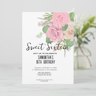 Convites Boho Sweet 16 Invite - Pink Watercolor Floral