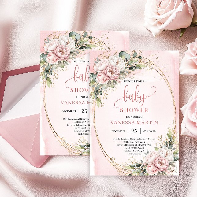 Convites Boho Sweet Blush Floral Greenery Menina Chás de Be (Sweet Blush Floral Greenery Girl Baby Shower Invite)