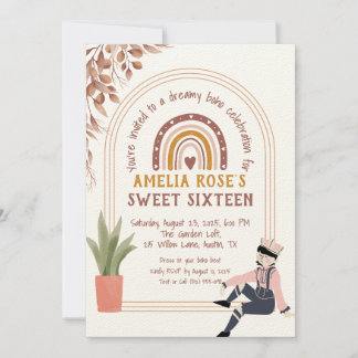 Convites Boho Sweet Sessenta com Rainbow & Rustic Floral