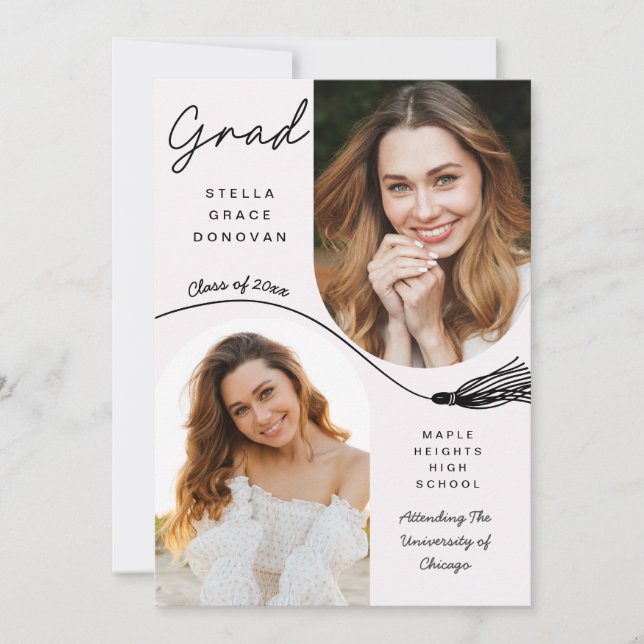 Convites Boho Tassel Grad Announcement with Photo (Frente)