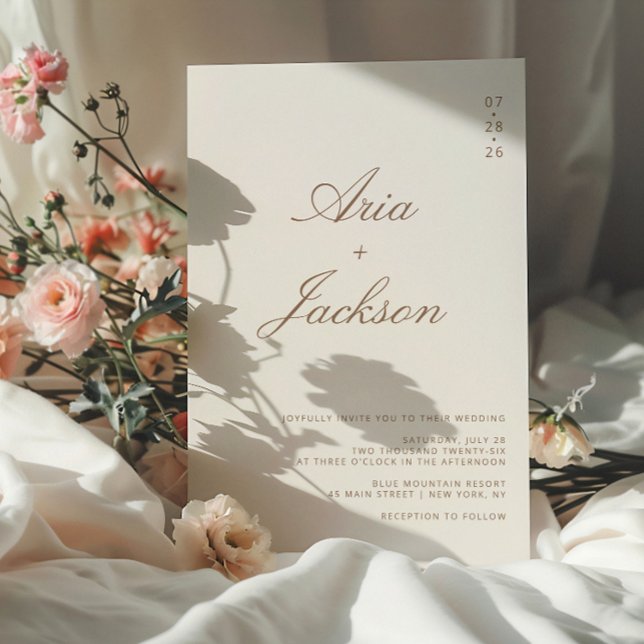 Convites Boho Taupe Calliografia Moderna Casamento com Códi (Criador carregado)