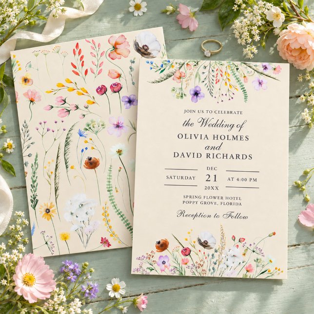 Convites Boho Taupe Wildflower Meadow Wedding (Boho Taupe Wildflower Meadow Wedding Invitation)