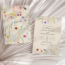Convites Boho Taupe Wildflower Meadow Wedding