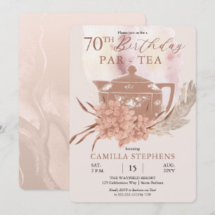 Convites Boho Teapot Hydrangeas Pampas 70 Festa de anivers