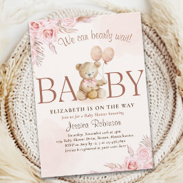 Convites Boho Teddy Bear Baby Shower Girl
