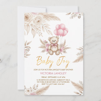 Convites Boho Teddy Bear Baby Shower Invitation