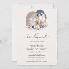 Convites Boho Teddy Bear & Balões - Chá de fraldas de Esper