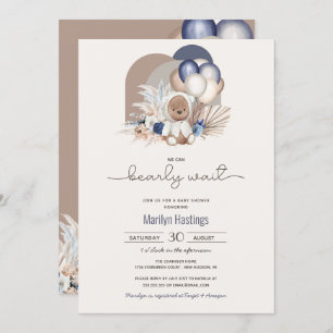 Convites Boho Teddy Bear & Balões - Chá de fraldas de Esper