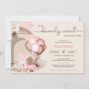 Convites Boho Teddy Bear & Balões - Chá de fraldas de Esper