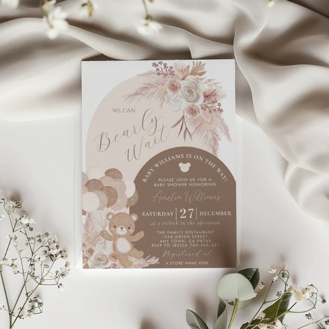 Convites Boho Teddy Bear Barly Chá de fraldas de Espera Bro (Criador carregado)