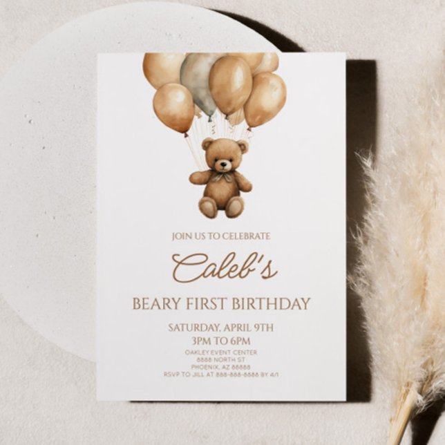 Convites Boho Teddy Bear Bear First Party (Criador carregado)