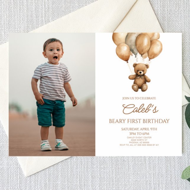Convites Boho Teddy Bear Bear First Party (Criador carregado)