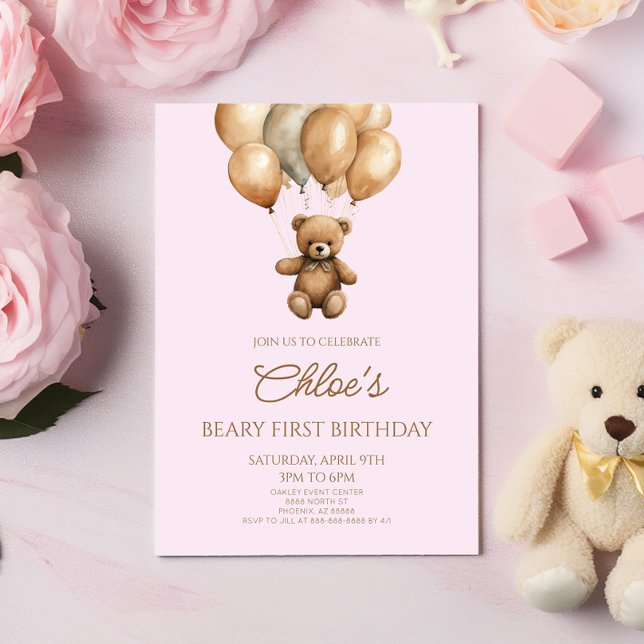 Convites Boho Teddy Bear Bear First Party (Criador carregado)