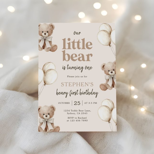 Convites Boho Teddy Bear Beary First 1st Birthday Party (Criador carregado)