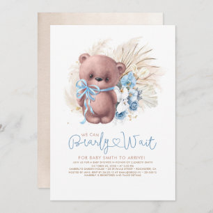 Convites Boho Teddy Bear Blue Barly Wait Boy Chá de fraldas