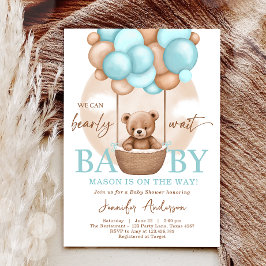 Convites Boho Teddy Bear Blue Boy Chá de fraldas de Espera