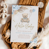 Boho Teddy Bear Boy Blue Bprecoce Chá de fraldas d