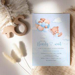 Convites Boho Teddy Bear Boy Blue Bprecoce Chá de fraldas d