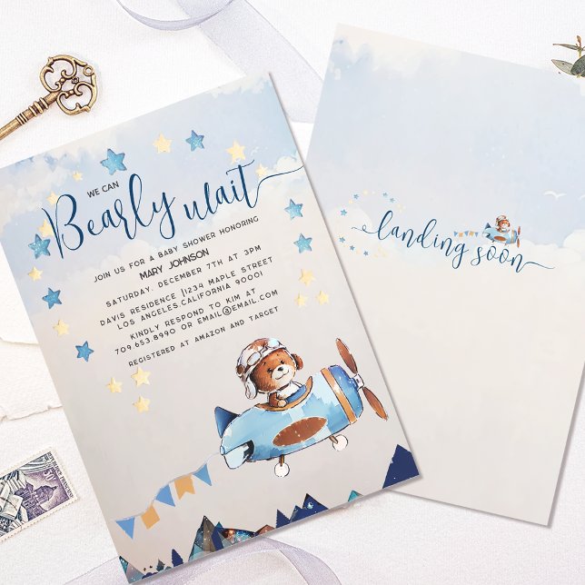 Convites Boho Teddy Bear Boy Chá de fraldas de Espera (Criador carregado)
