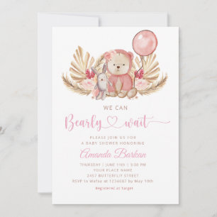 Convites Boho Teddy Bear Girl Rosa BearChá de fraldas de Es