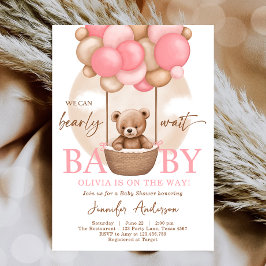 Convites Boho Teddy Bear Girl Rosa BearChá de fraldas de Es