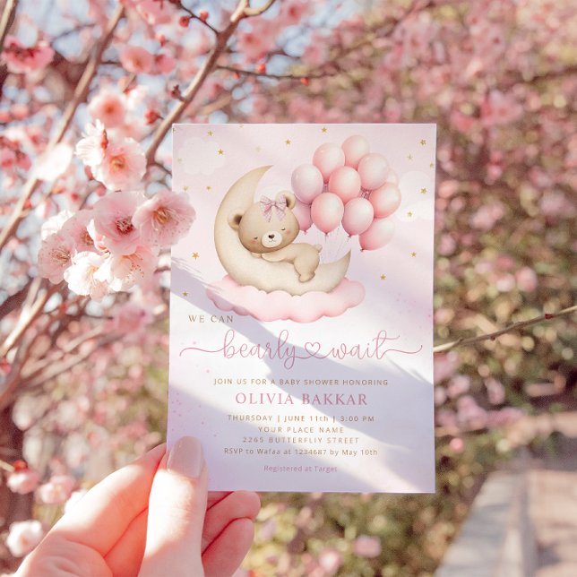 Convites Boho Teddy Bear Girl Rosa BearChá de fraldas de Es (Criador carregado)