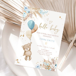 Convites Boho Teddy Bear Picnic Boy Blue Chá de fraldas