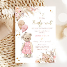 Boho Teddy Bear Picnic Girl Chá de fraldas Rosa