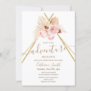 Convites Boho Teepee Pampas Grass Chá de fraldas