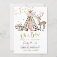 Boho Teepee Pink Floral Woodland Chá de fraldas In