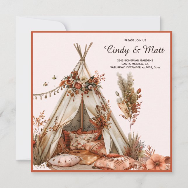 Convites Boho Tent Garden Floral Wedding (Frente)